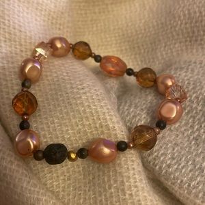 Champagne and brown beaded bracelet